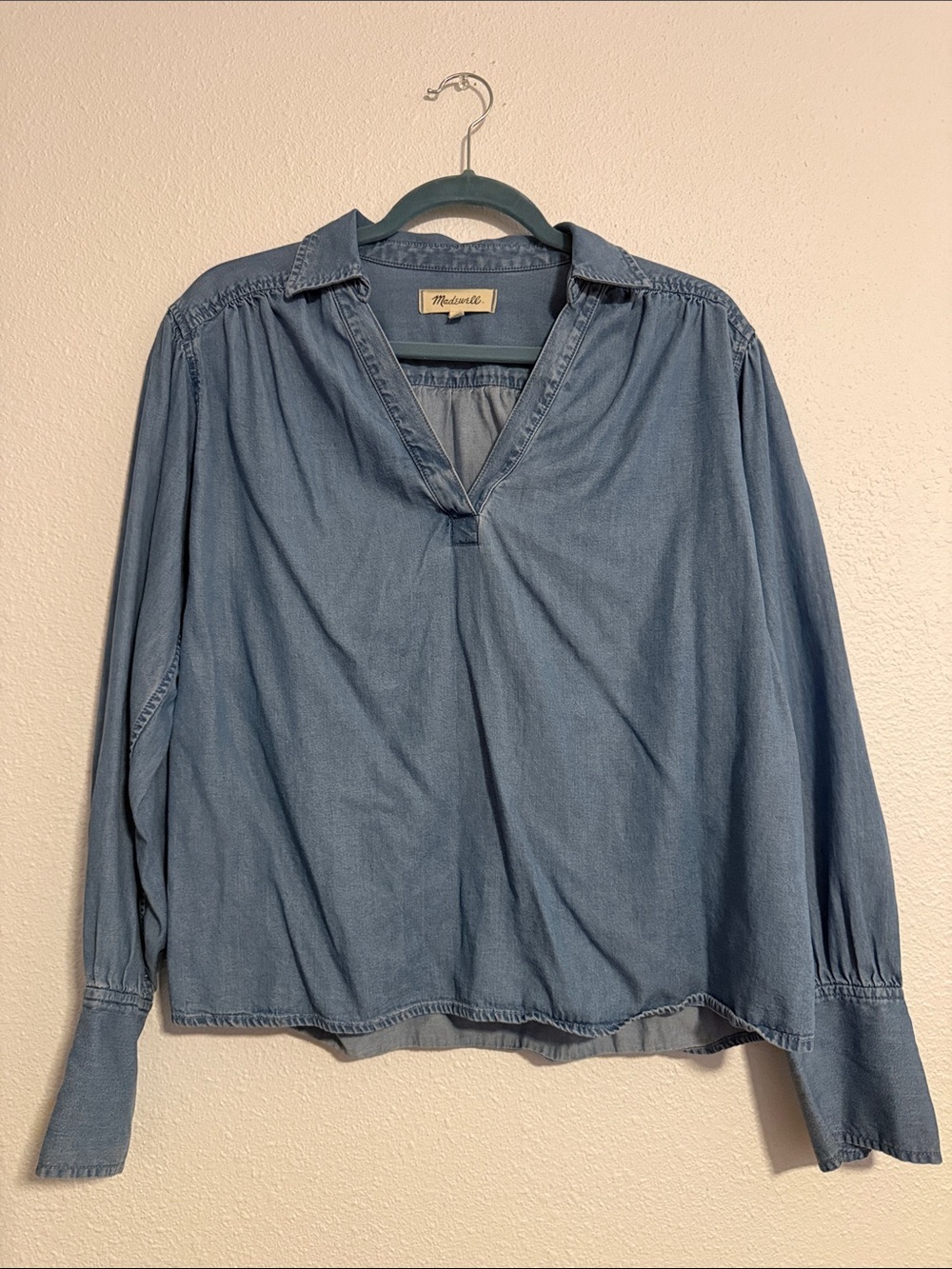 Madewell Chambray Easy Y-Neck Button-Up Shirt in Ritch Wash - Picture 2 of 9